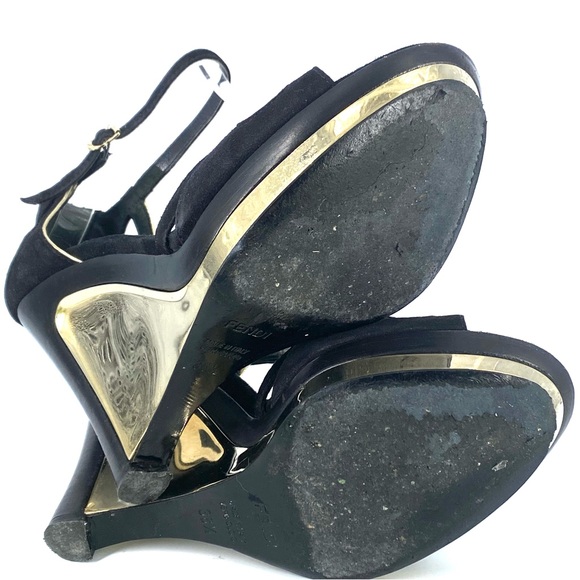 Fendi Authentic Black and Gold Wedges - Picture 9 of 14